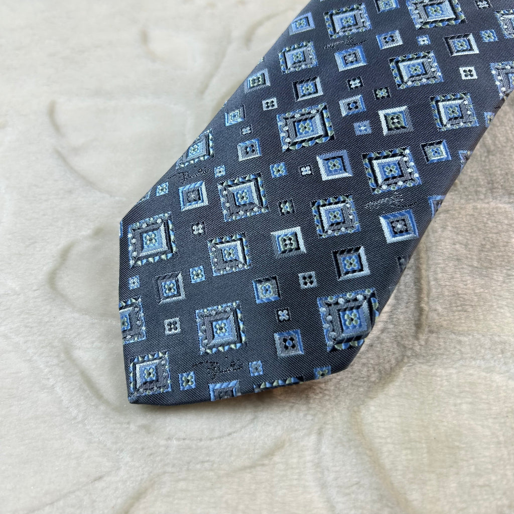 Cravatta Emilio Pucci Vintage 100% Seta Made in Italy Fantasia Geometrica Blu Grigio