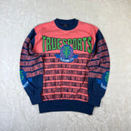 Felpa Vintage True Sports by Enzo Fusco Rosa Fluo e Blu con Maxi Stampa (M)