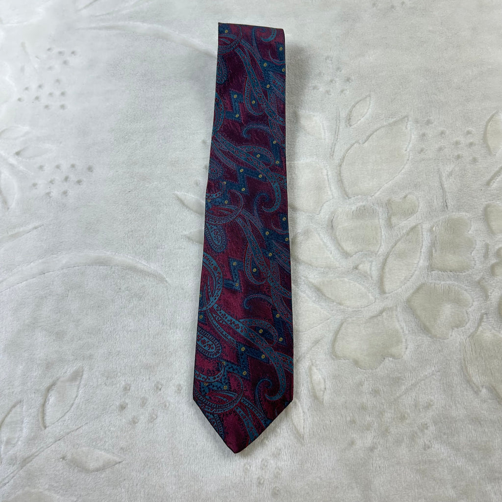 Cravatta Ungaro Paris Vintage 100% Seta Fantasia Paisley Bordeaux Blu