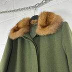 Cappotto da Donna  sartoriale vintage 100% Lana Verde con Collo e Polsini in visone (M)