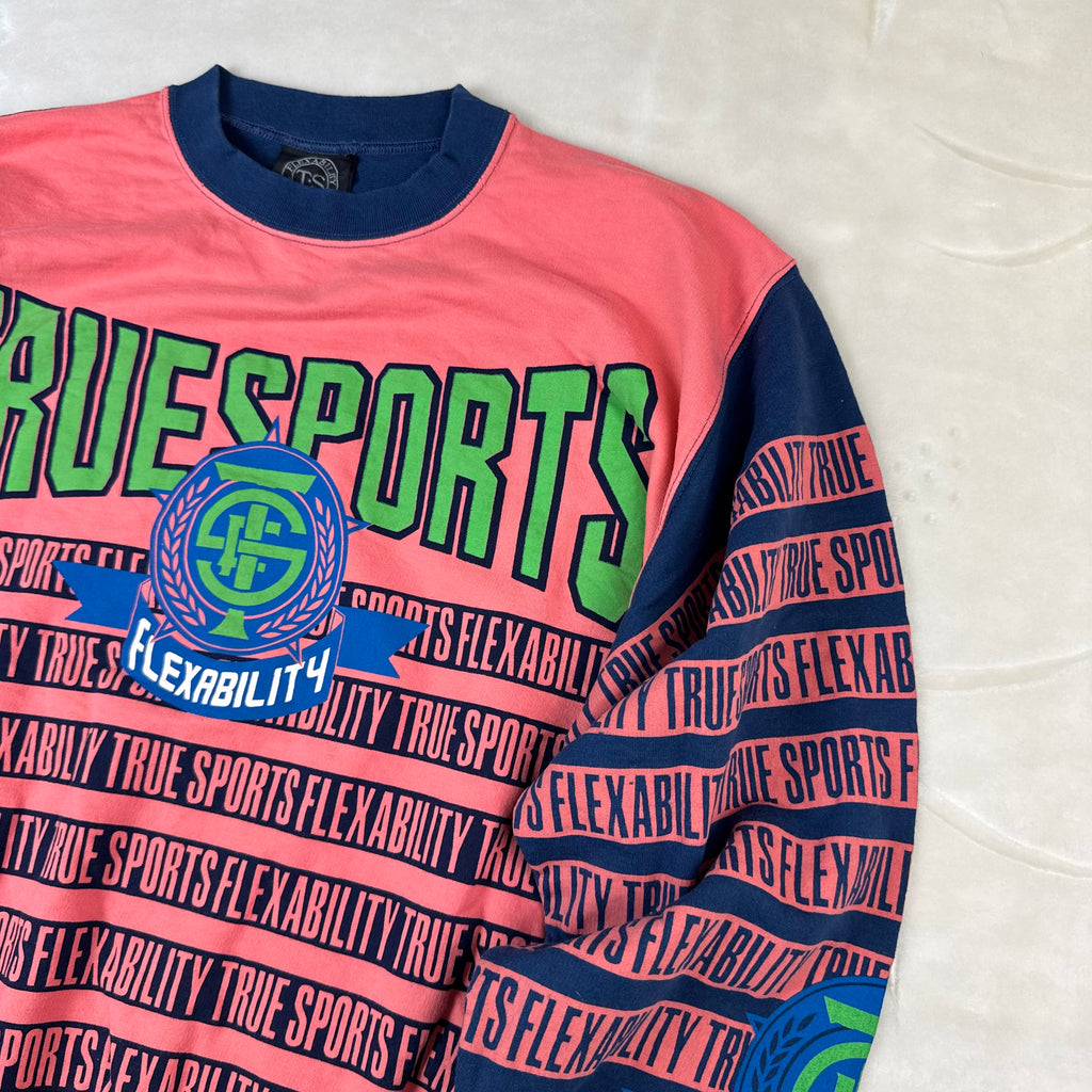 Felpa Vintage True Sports by Enzo Fusco Rosa Fluo e Blu con Maxi Stampa (M)