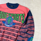 Felpa Vintage True Sports by Enzo Fusco Rosa Fluo e Blu con Maxi Stampa (M)
