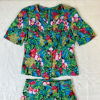 Completo da donna Vintage Tropicale in Viscosa con Gonna Floreale (S)