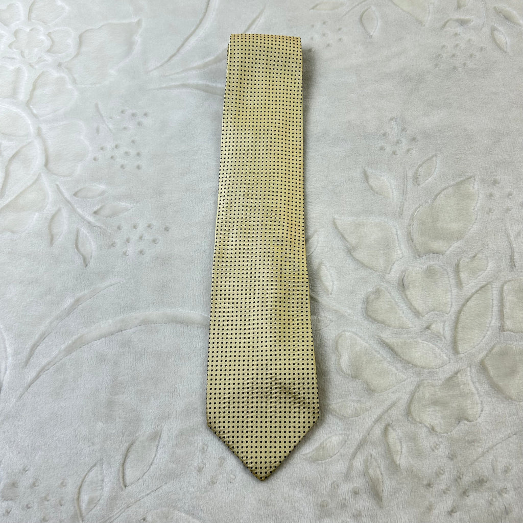 Cravatta Prochownick Vintage 100% Seta Gialla Micro Pois Blu Made in Italy