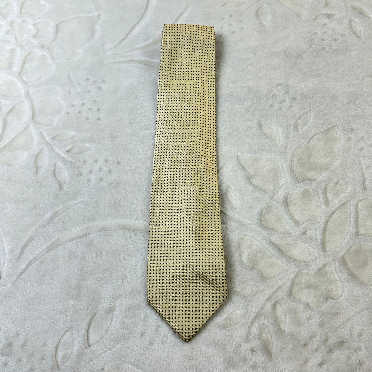 Cravatta Prochownick Vintage 100% Seta Gialla Micro Pois Blu Made in Italy