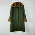 Cappotto da Donna  sartoriale vintage 100% Lana Verde con Collo e Polsini in visone (M)