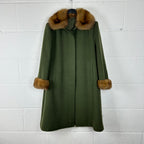 Cappotto da Donna  sartoriale vintage 100% Lana Verde con Collo e Polsini in visone (M)