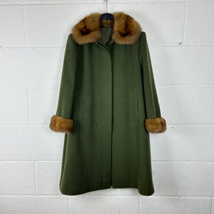 Cappotto da Donna  sartoriale vintage 100% Lana Verde con Collo e Polsini in visone (M)