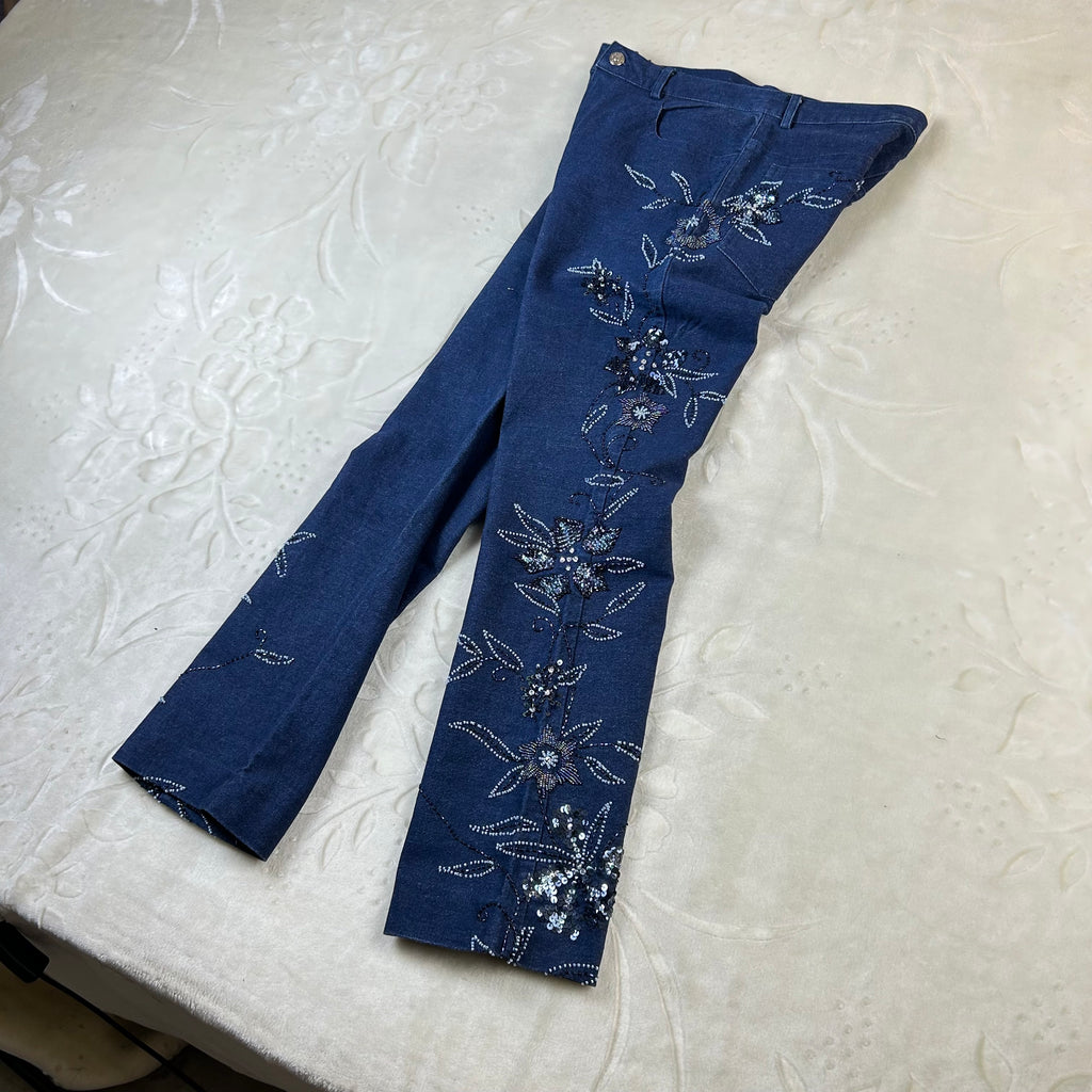 Jeans Donna Vintage Ricamati Blu Scuro Paillettes Y2K (M)