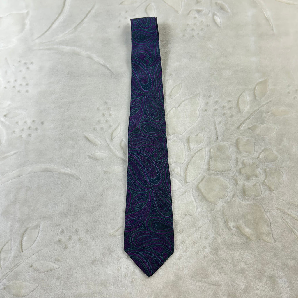 Cravatta Yves Saint Laurent Vintage 100% Seta Paisley Viola Verde