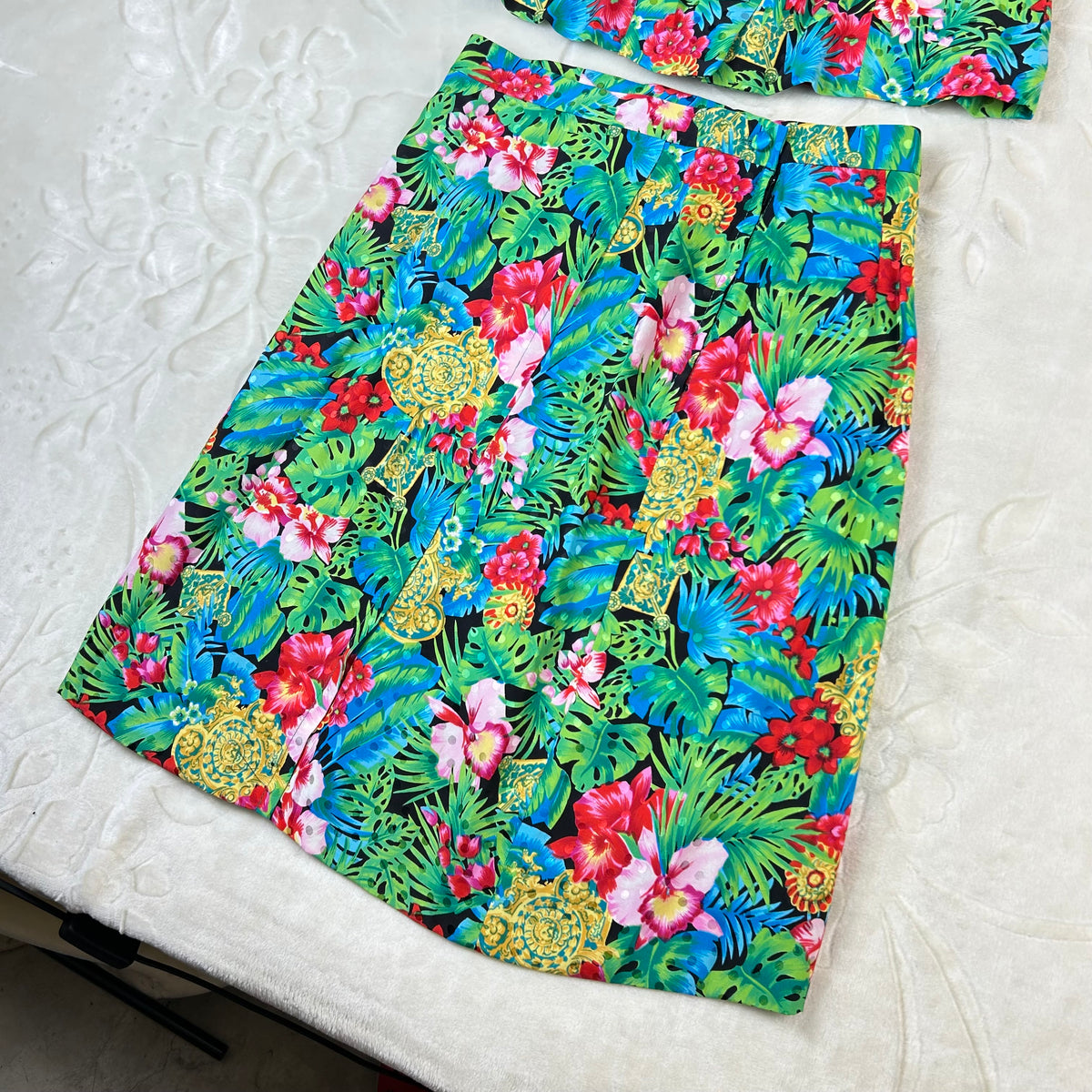 Completo da donna Vintage Tropicale in Viscosa con Gonna Floreale (S)