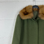 Cappotto da Donna  sartoriale vintage 100% Lana Verde con Collo e Polsini in visone (M)