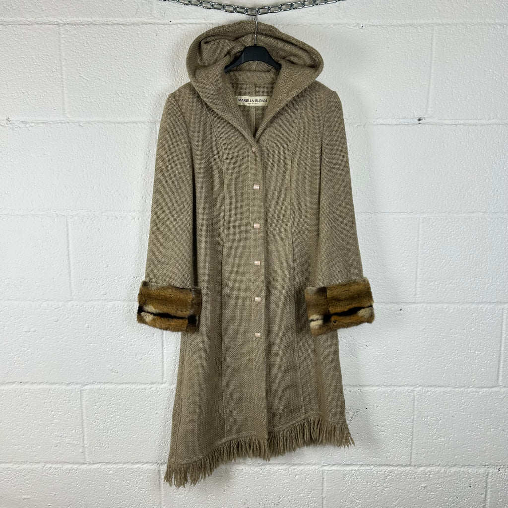 Cappotto Mariella Burani Vintage Made in Italy Lana Vergine con Pelliccia (44-M)