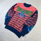 Felpa Vintage True Sports by Enzo Fusco Rosa Fluo e Blu con Maxi Stampa (M)