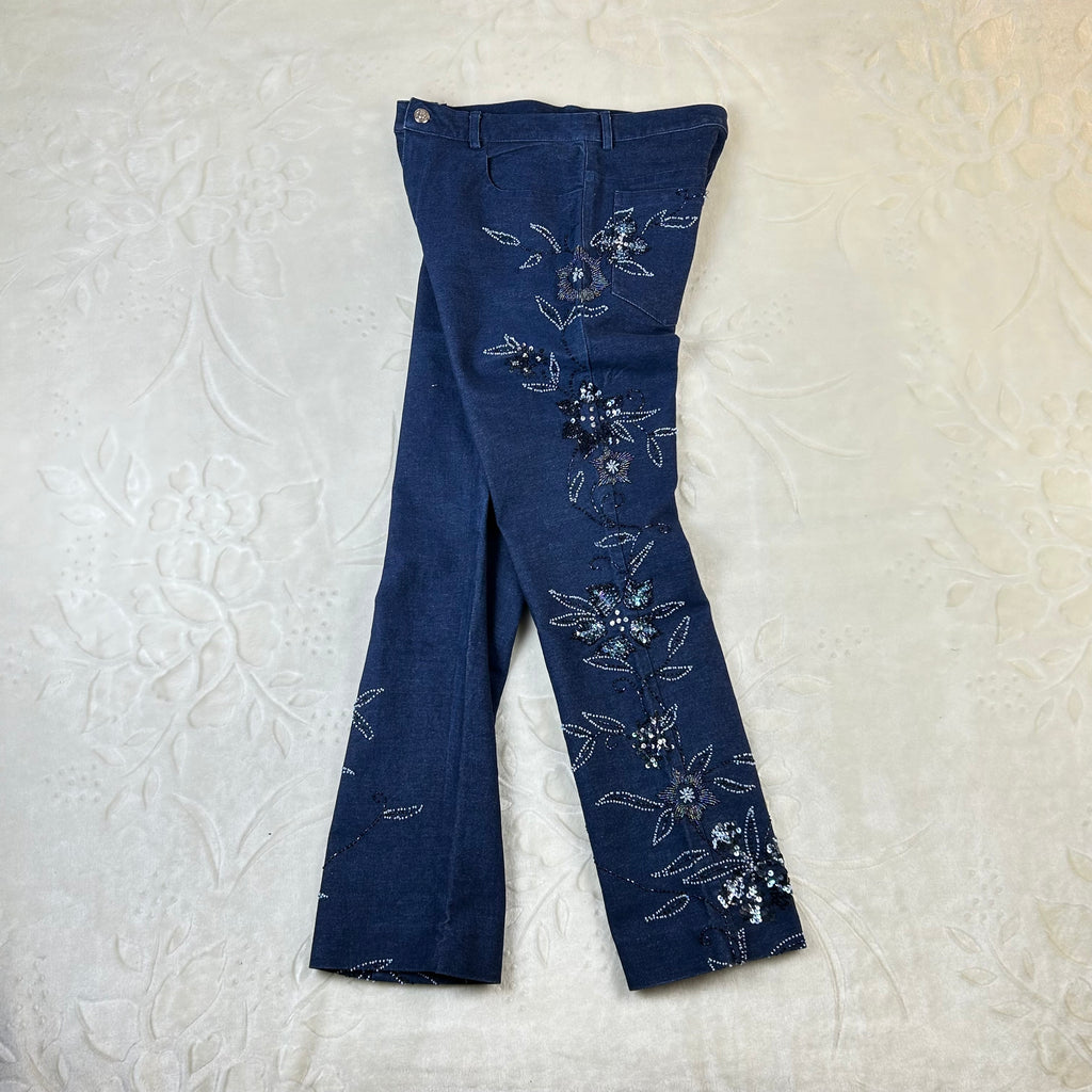 Jeans Donna Vintage Ricamati Blu Scuro Paillettes Y2K (M)
