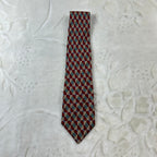 Cravatta Valentino Vintage 100% Seta Fantasia Geometrica Bordeaux Verde