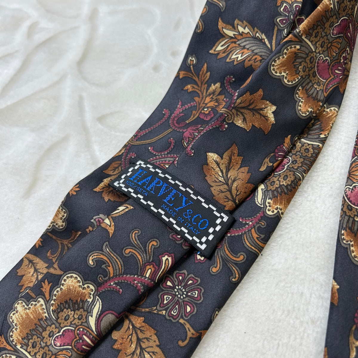 Cravatta Harvey & Co Vintage 100% Seta Blu Fantasia Floreale Multicolor Made in Italy