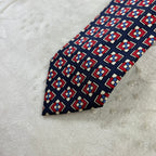 Cravatta Polo by Ralph Lauren Vintage 100% Seta Fantasia Geometrica Blu Rosso