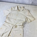 Vestito Chemisier Vintage Beretta Safari Beige in Cotone con Cintura Made in Italy (M)