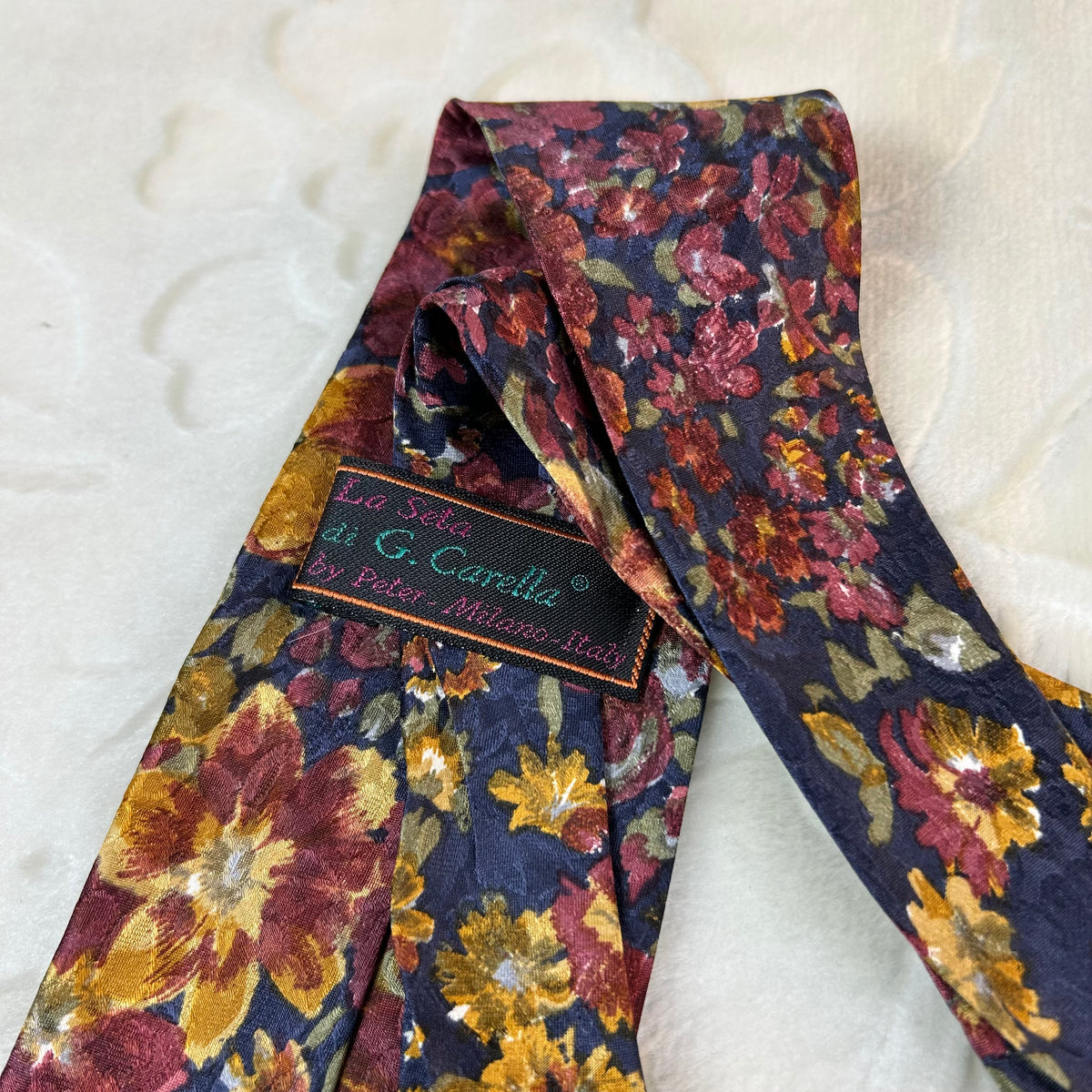 Cravatta Vintage G. Carelli Pura Seta Made in Italy Fantasia Floreale Multicolor
