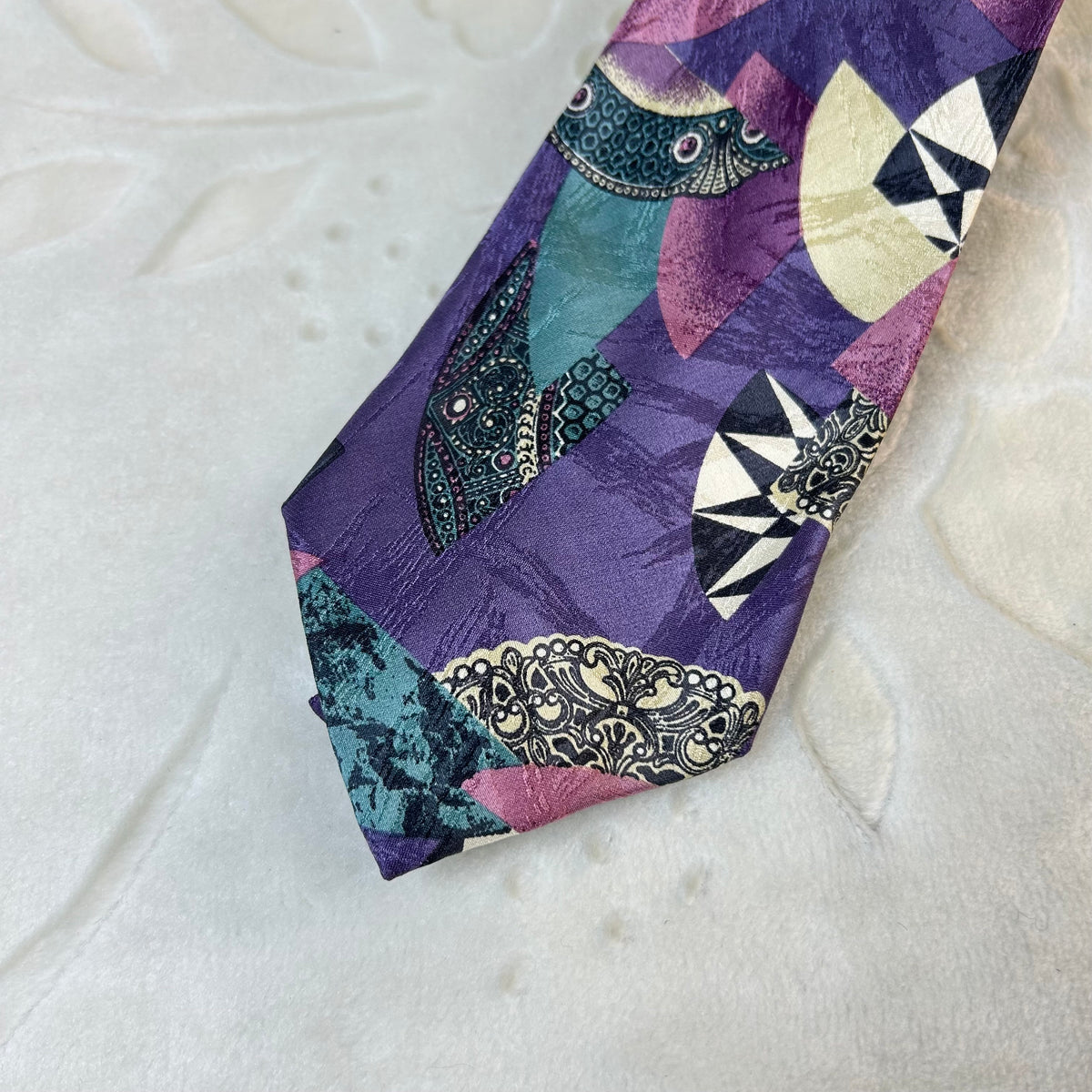 Cravatta Giomo Vintage 100% Seta Fantasia Astratta Geometrica Multicolor Made in Italy