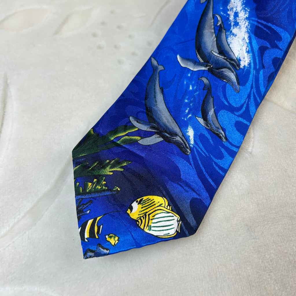 Cravatta Cold City Vintage 100% Seta Delfini Oceano Blu Made in Italy