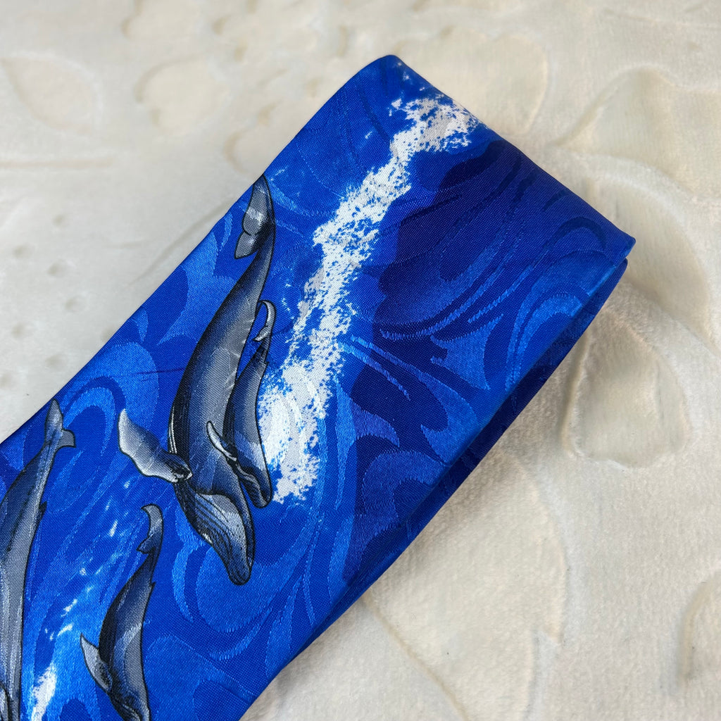 Cravatta Cold City Vintage 100% Seta Delfini Oceano Blu Made in Italy