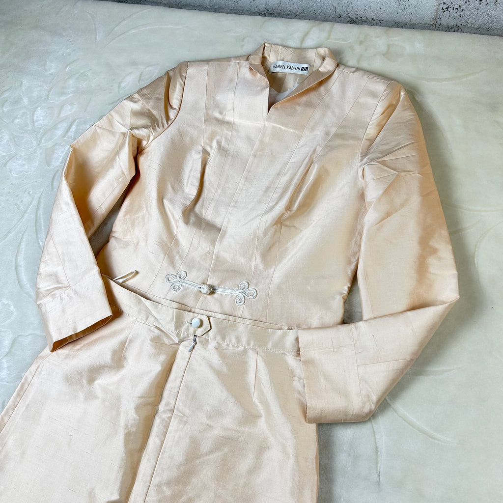 Completo Vintage Hampel Katalin 100% Seta Rosa Cipria Giacca e Gonna (S)
