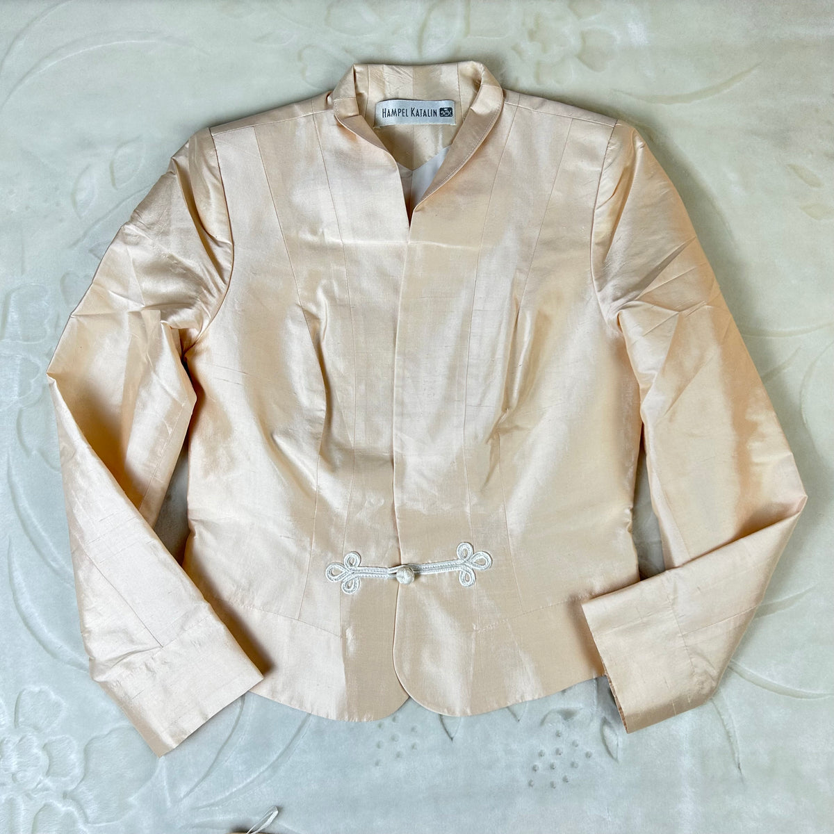 Completo Vintage Hampel Katalin 100% Seta Rosa Cipria Giacca e Gonna (S)