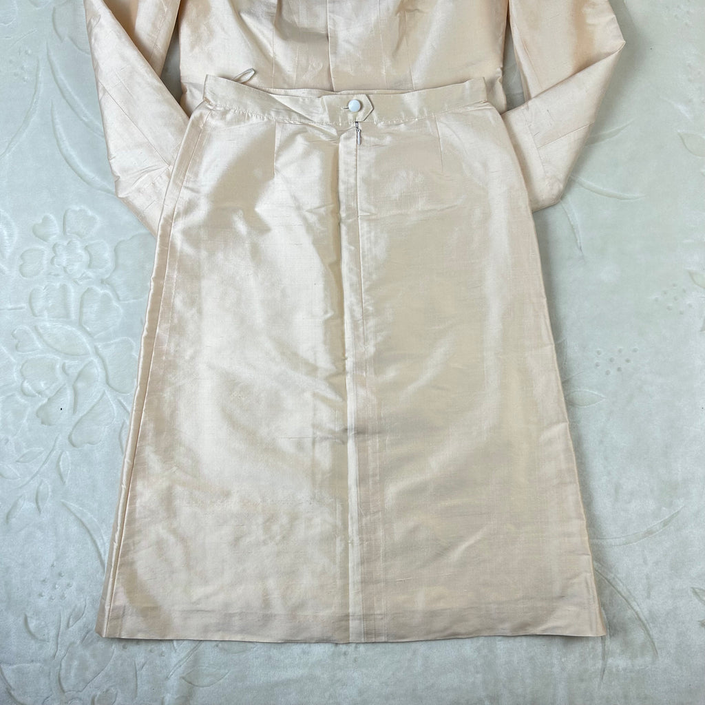 Completo Vintage Hampel Katalin 100% Seta Rosa Cipria Giacca e Gonna (S)