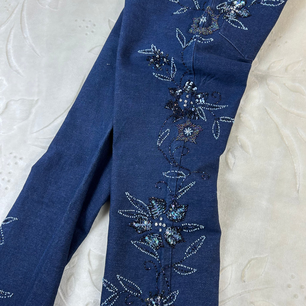 Jeans Donna Vintage Ricamati Blu Scuro Paillettes Y2K (M)