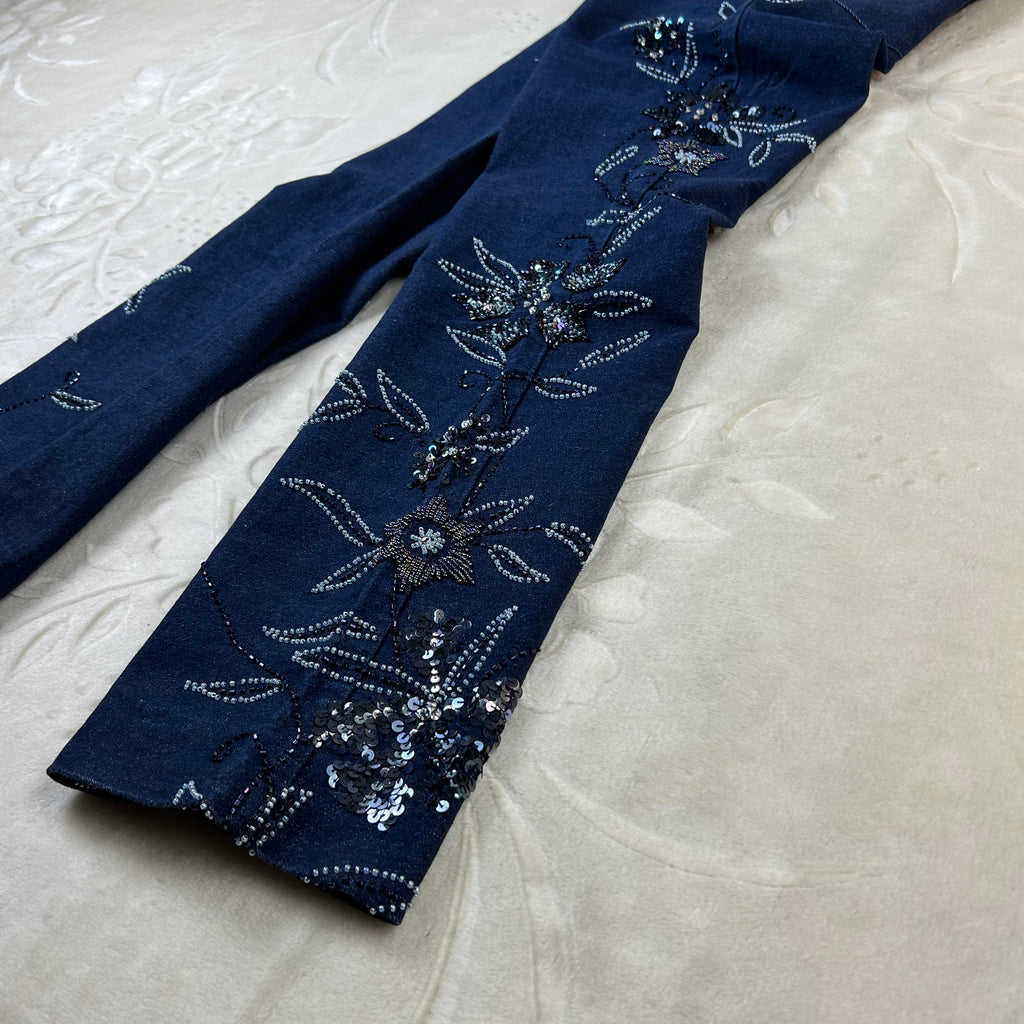 Jeans Donna Vintage Ricamati Blu Scuro Paillettes Y2K (M)