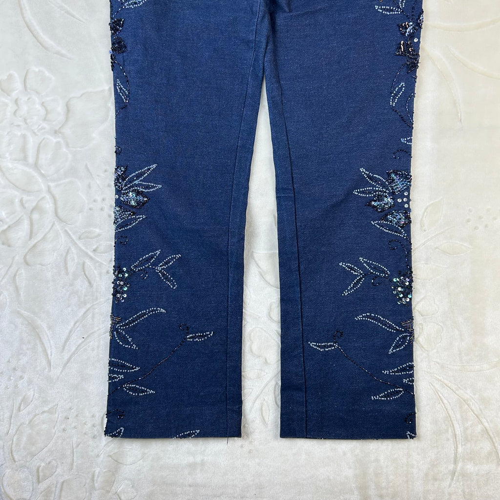 Jeans Donna Vintage Ricamati Blu Scuro Paillettes Y2K (M)