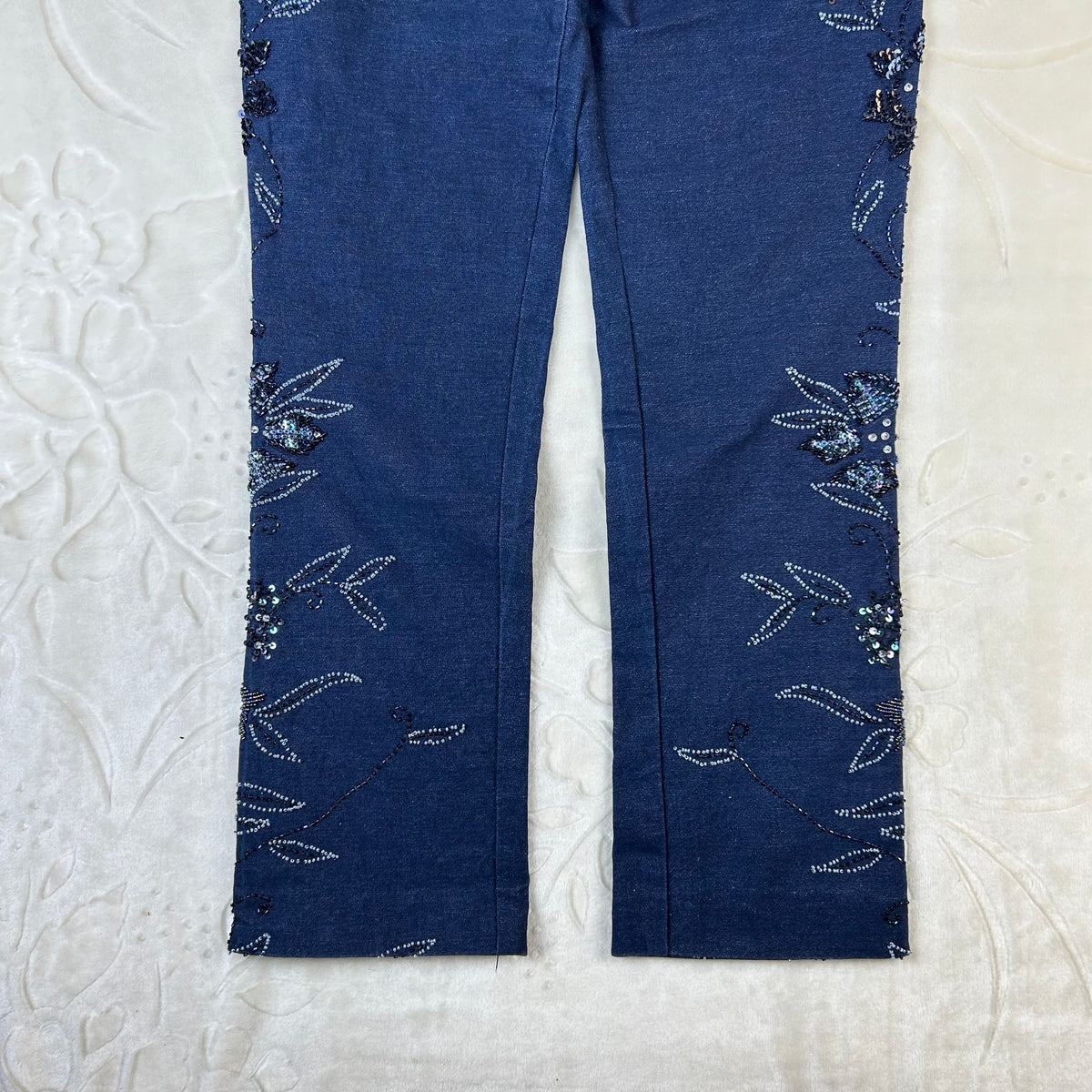 Jeans Donna Vintage Ricamati Blu Scuro Paillettes Y2K (M)