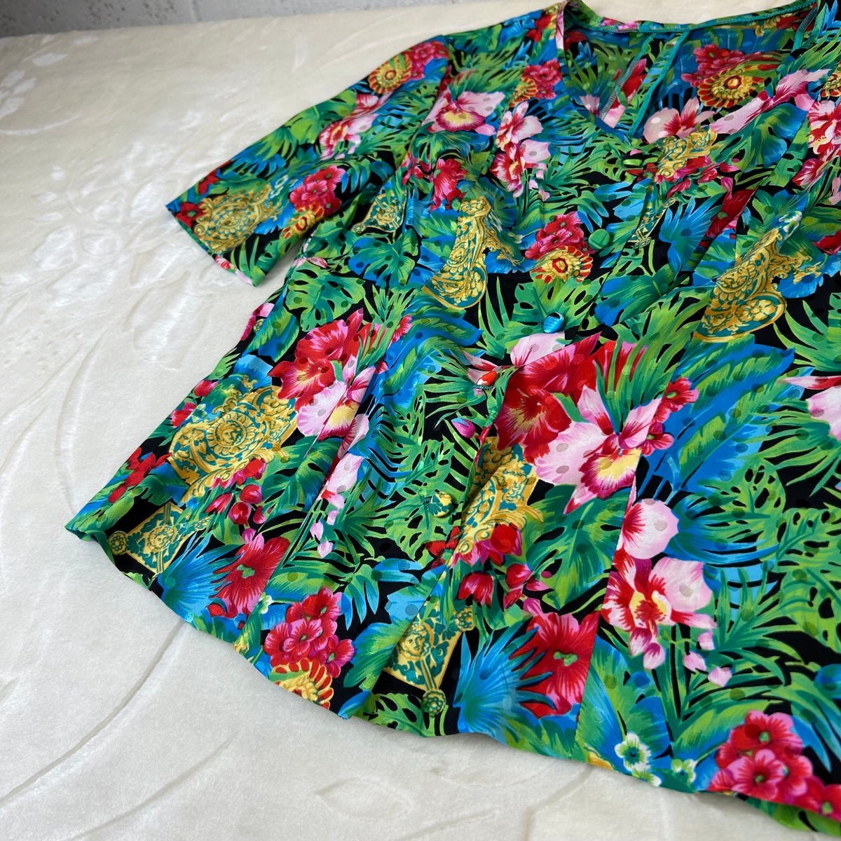 Completo da donna Vintage Tropicale in Viscosa con Gonna Floreale (S)