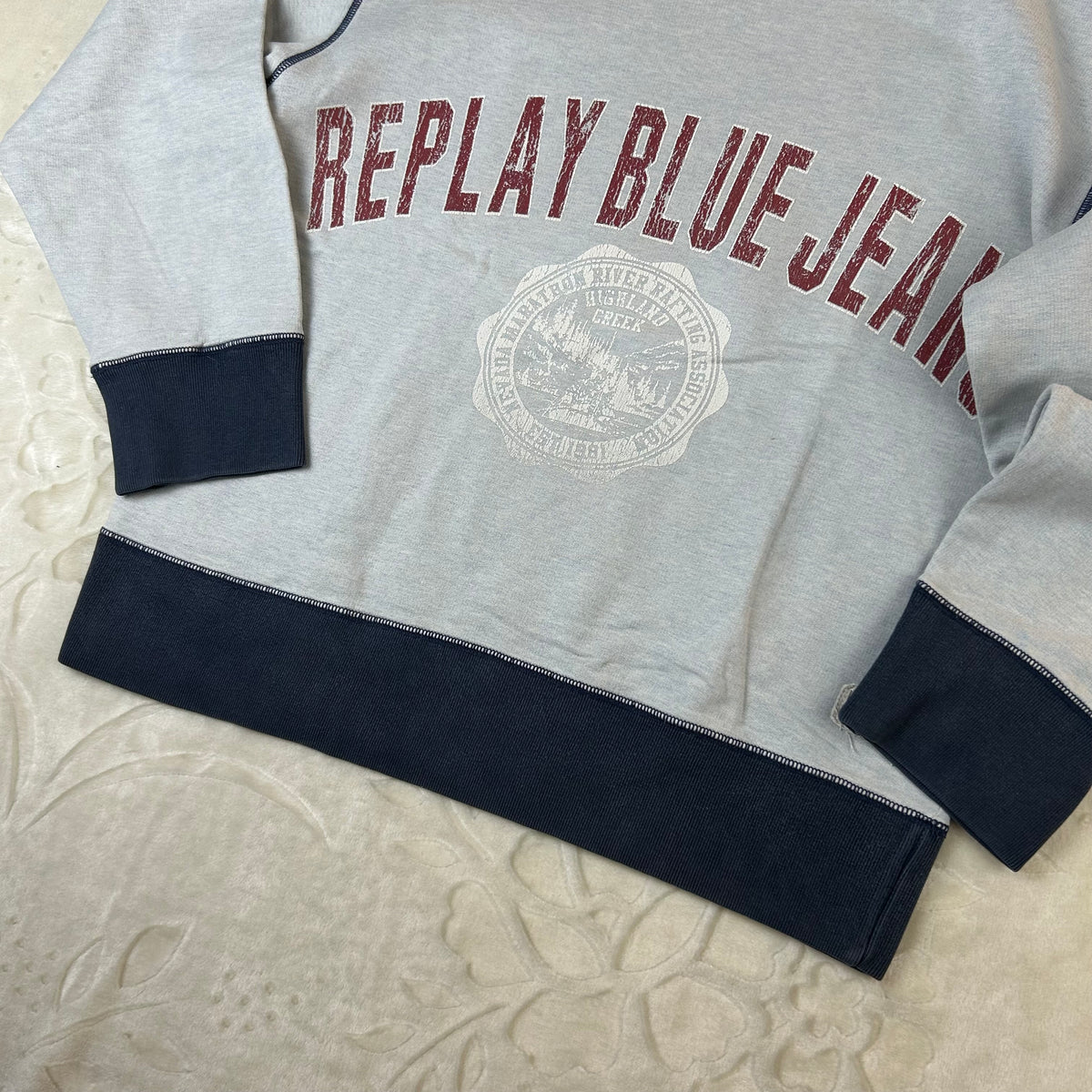Felpa Replay Blue Jeans Vintage Grigia con Maxi Logo Stampato (XL)
