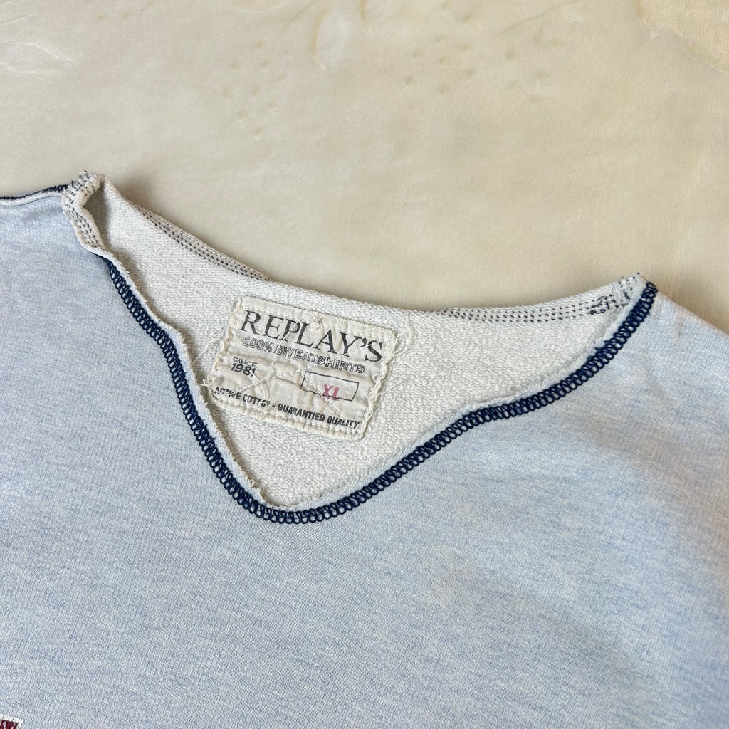 Felpa Replay Blue Jeans Vintage Grigia con Maxi Logo Stampato (XL)