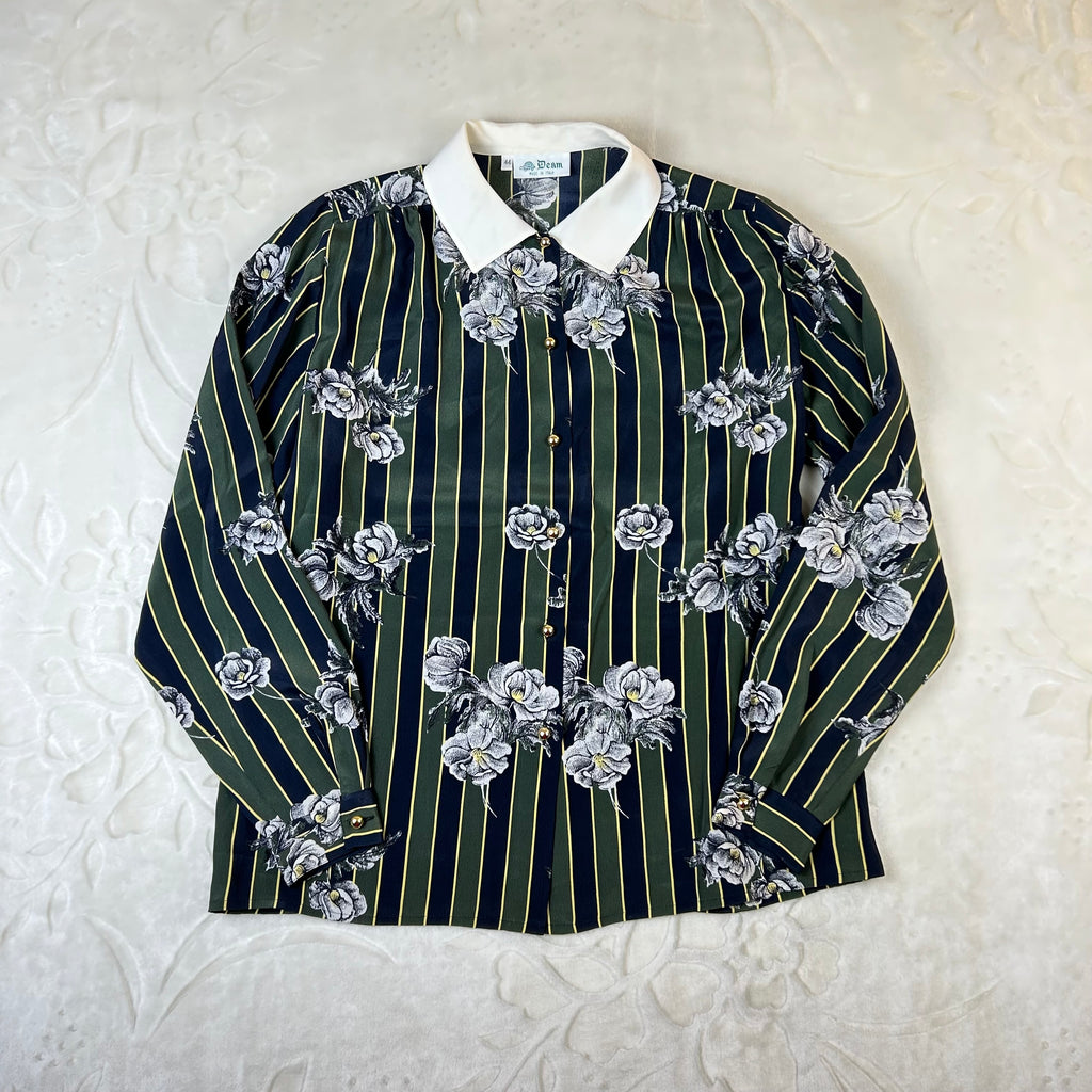 Camicia Vintage Donna Team Made in Italy Fantasia Floreale a Righe (44-M)