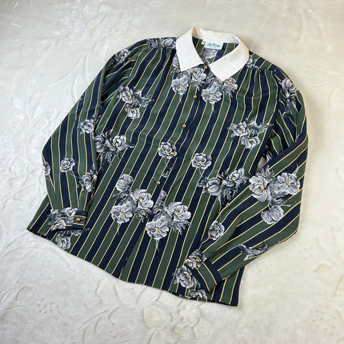 Camicia Vintage Donna Team Made in Italy Fantasia Floreale a Righe (44-M)