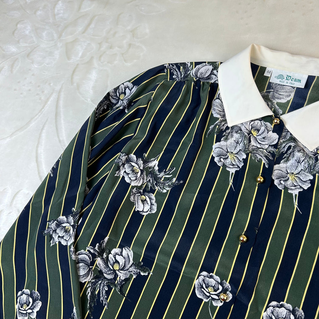 Camicia Vintage Donna Team Made in Italy Fantasia Floreale a Righe (44-M)