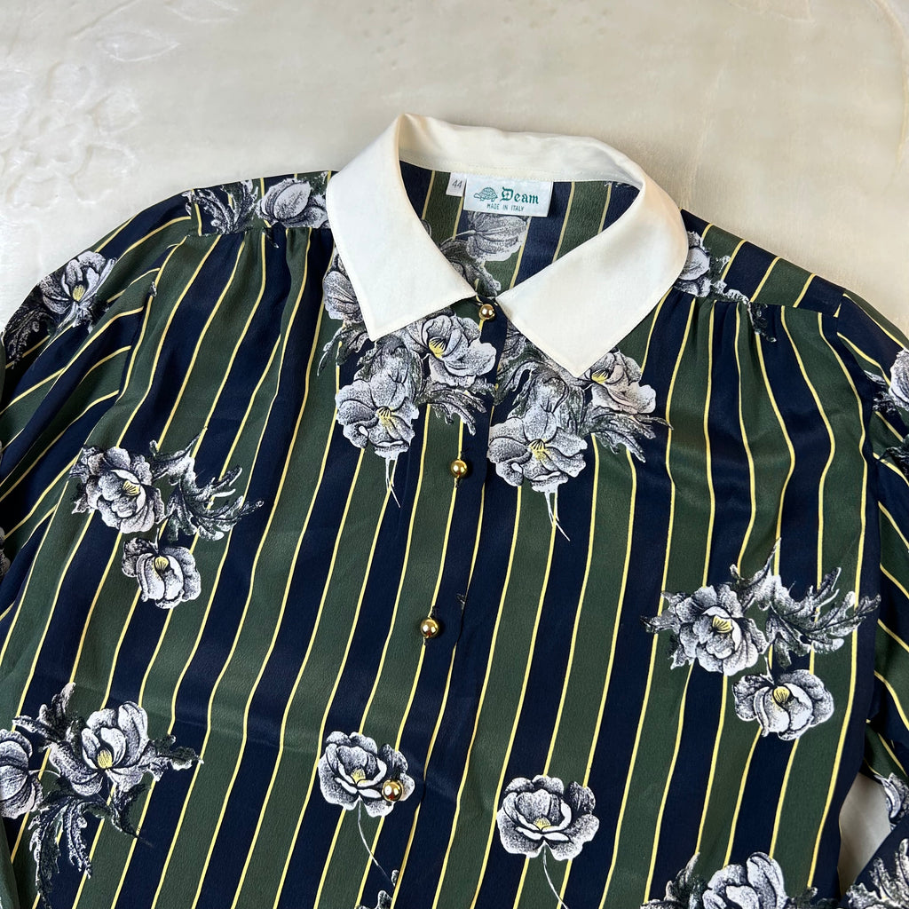 Camicia Vintage Donna Team Made in Italy Fantasia Floreale a Righe (44-M)