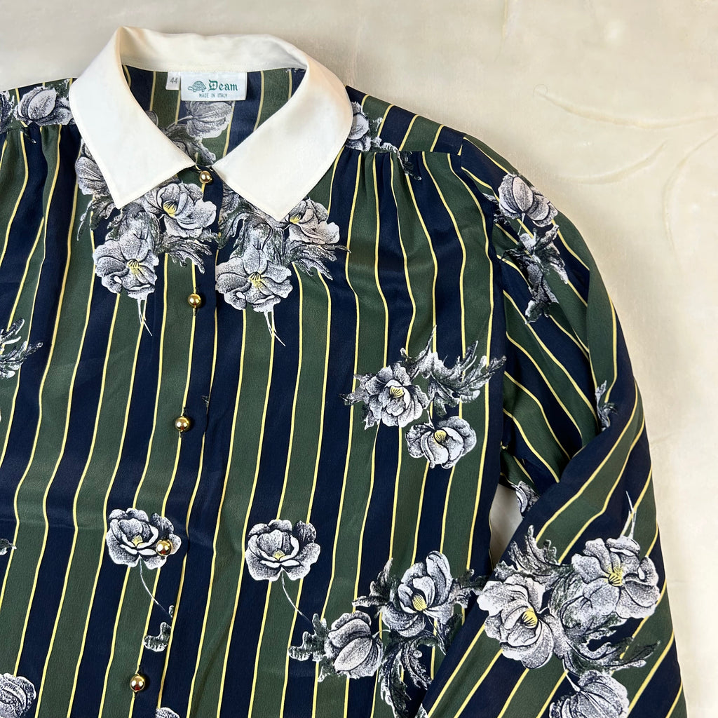 Camicia Vintage Donna Team Made in Italy Fantasia Floreale a Righe (44-M)