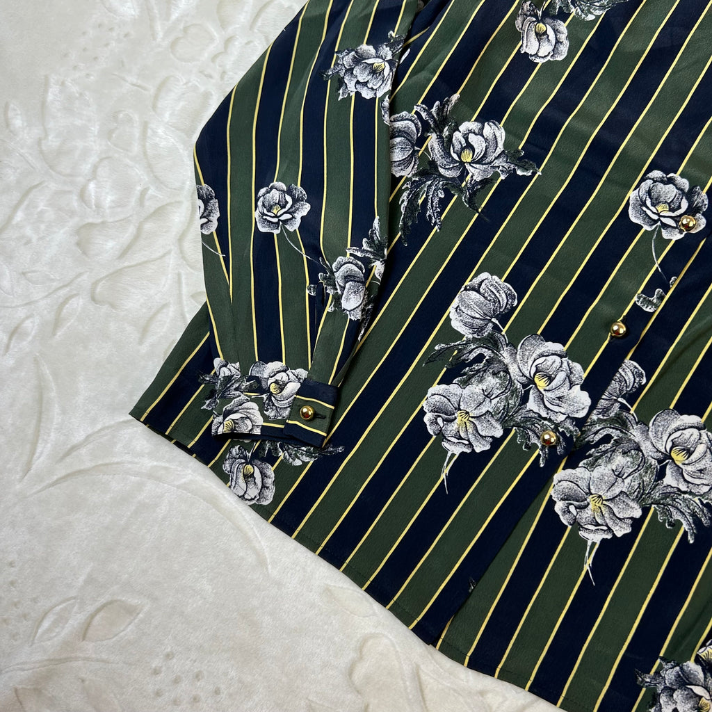 Camicia Vintage Donna Team Made in Italy Fantasia Floreale a Righe (44-M)