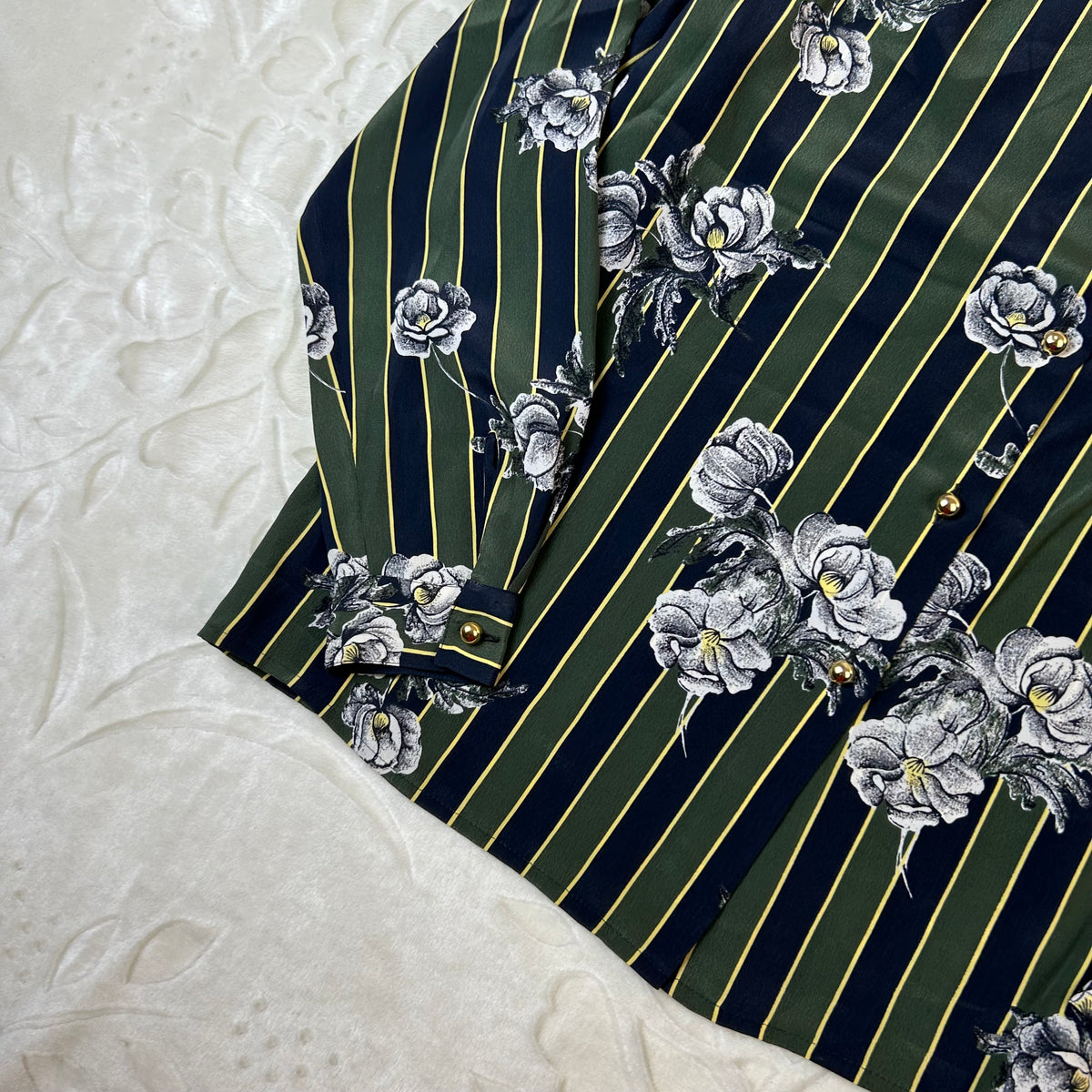 Camicia Vintage Donna Team Made in Italy Fantasia Floreale a Righe (44-M)