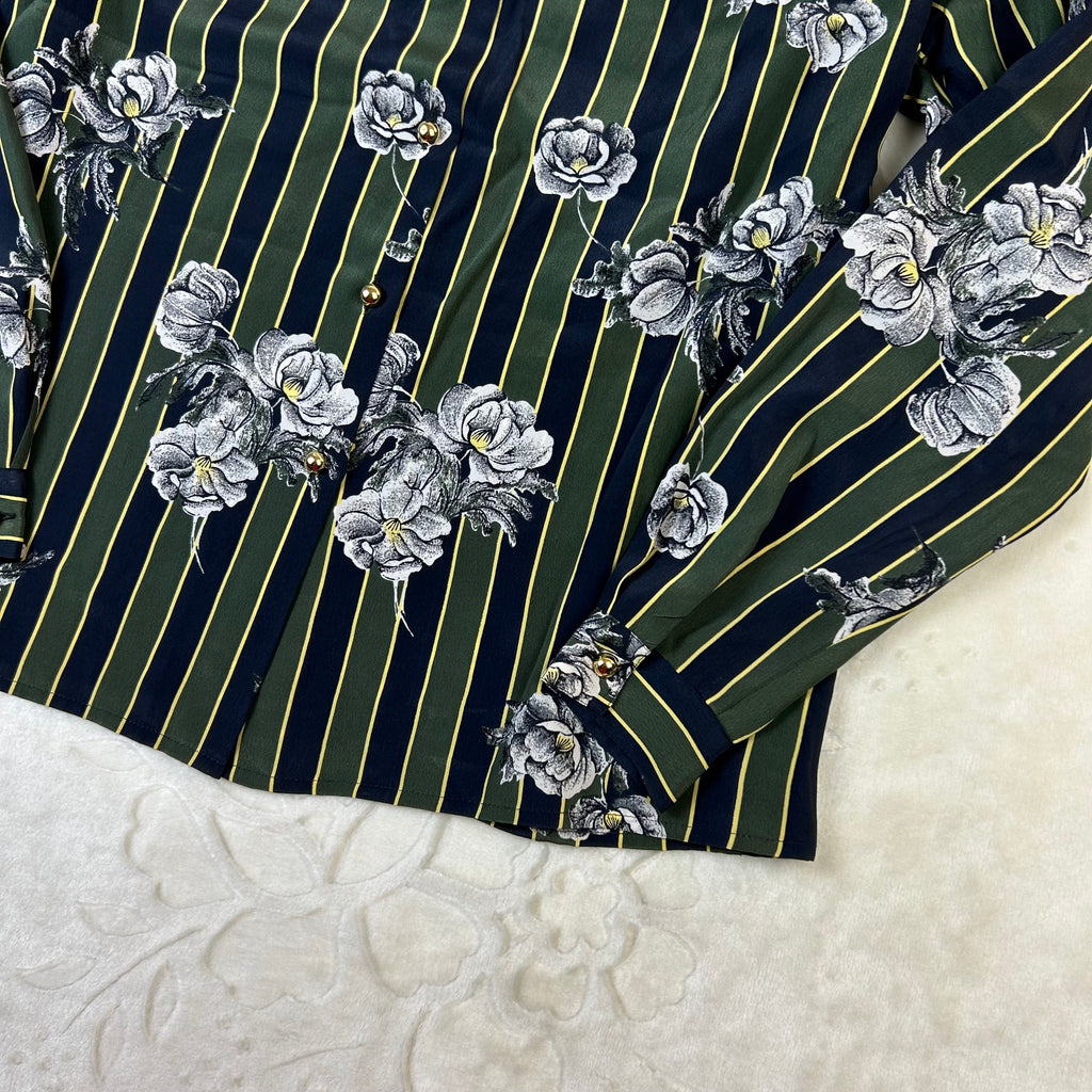 Camicia Vintage Donna Team Made in Italy Fantasia Floreale a Righe (44-M)
