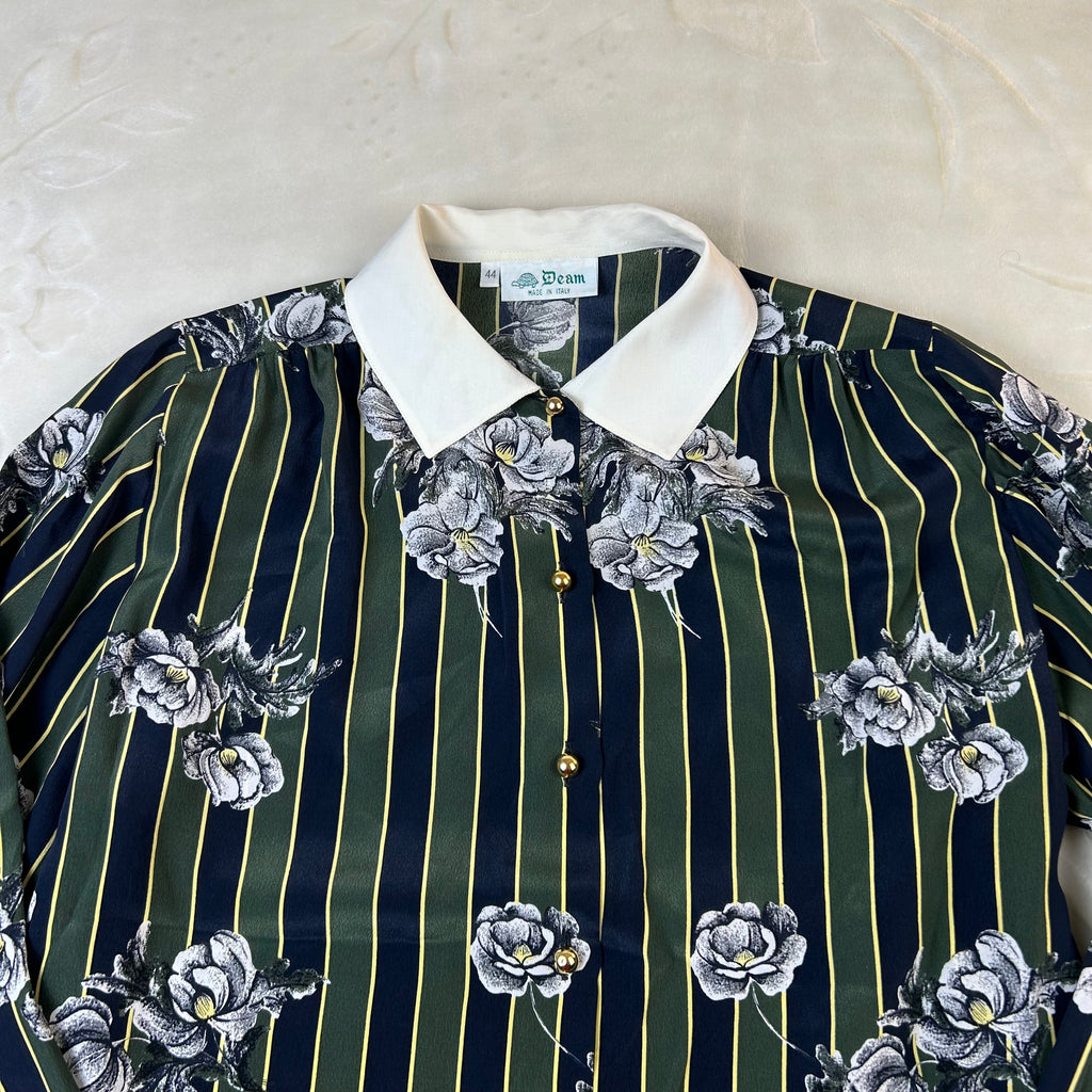 Camicia Vintage Donna Team Made in Italy Fantasia Floreale a Righe (44-M)