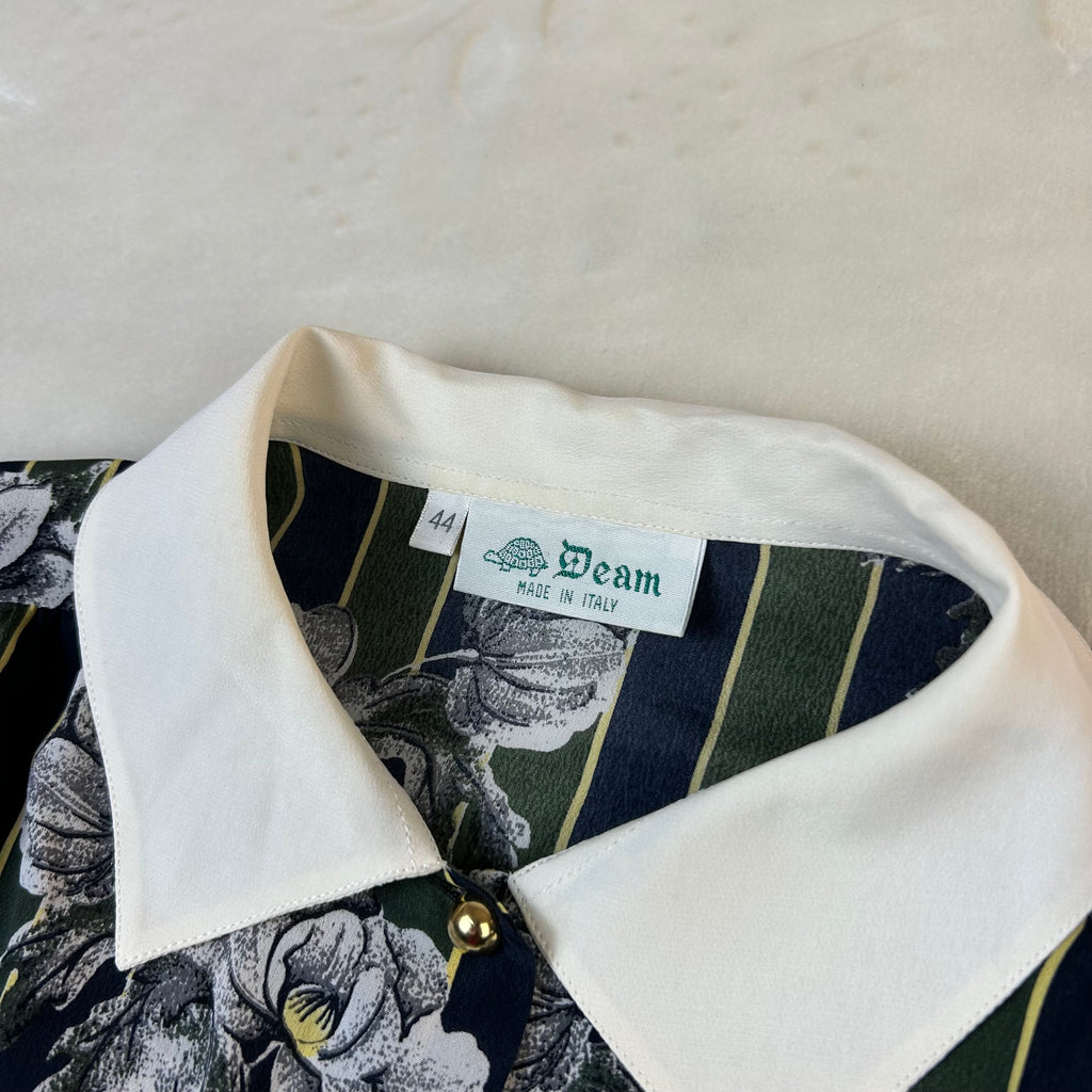 Camicia Vintage Donna Team Made in Italy Fantasia Floreale a Righe (44-M)