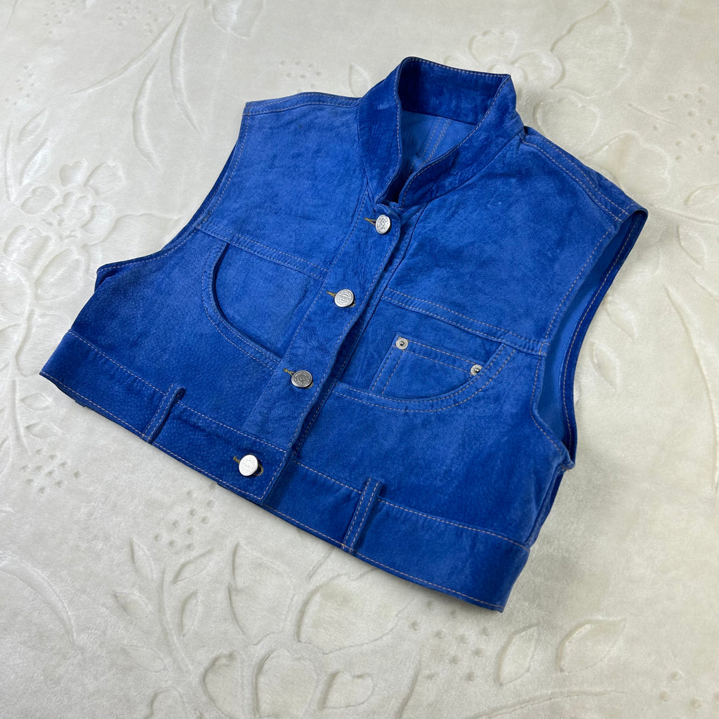 Gilet Vintage Phard in Camoscio Blu (XS)