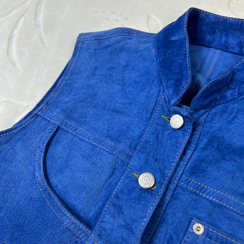 Gilet Vintage Phard in Camoscio Blu (XS)