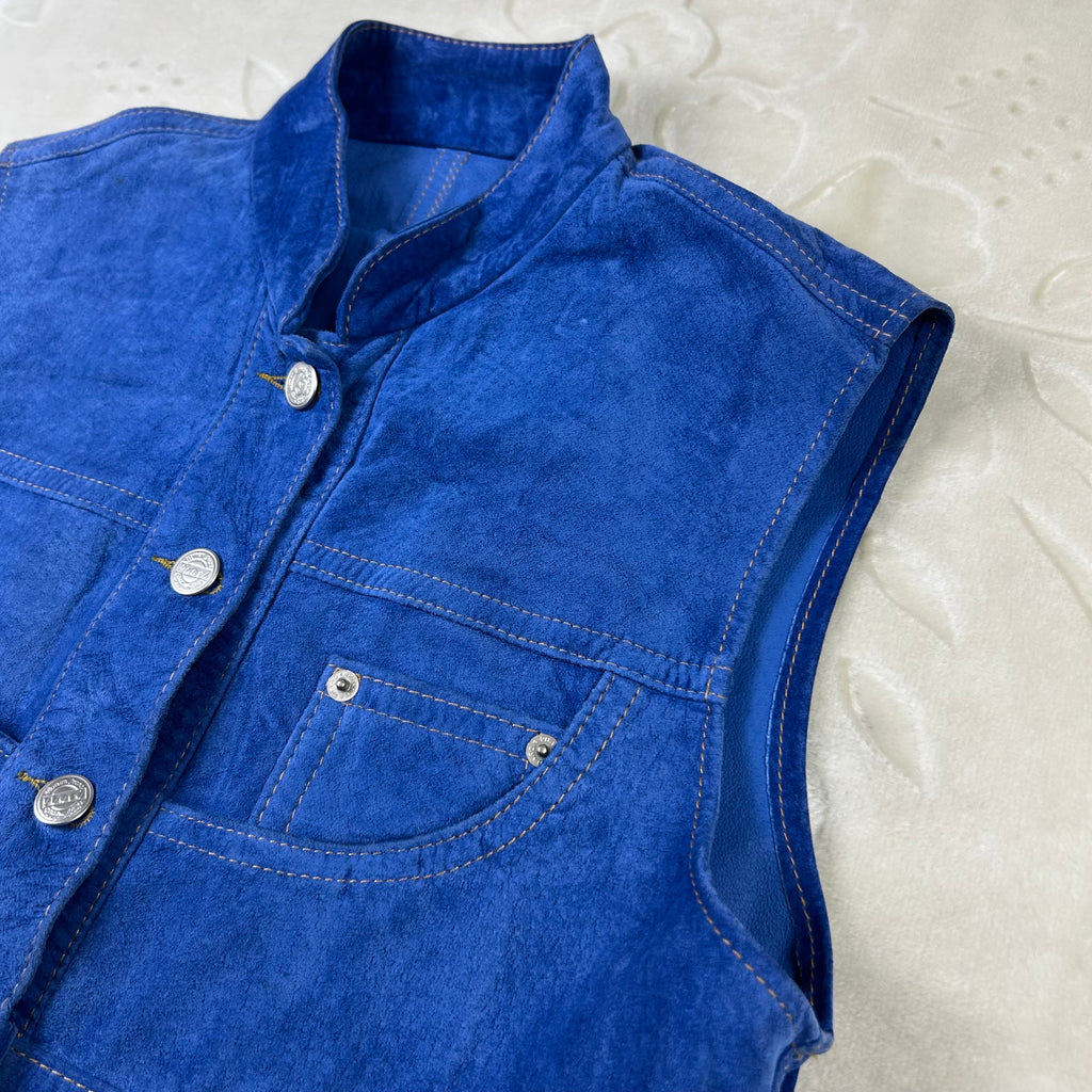 Gilet Vintage Phard in Camoscio Blu (XS)